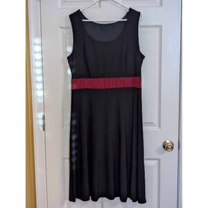 Perceptions New York 2 Piece Dress Set XL Black Red Textured Jacket Midi Dress